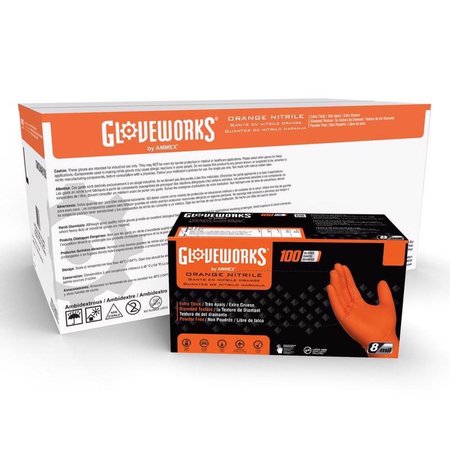 Gloveworks GWON, Nitrile Disposable Gloves, 8 mil Palm, Nitrile, Powder-Free, M, 100 PK, Orange GWON44100